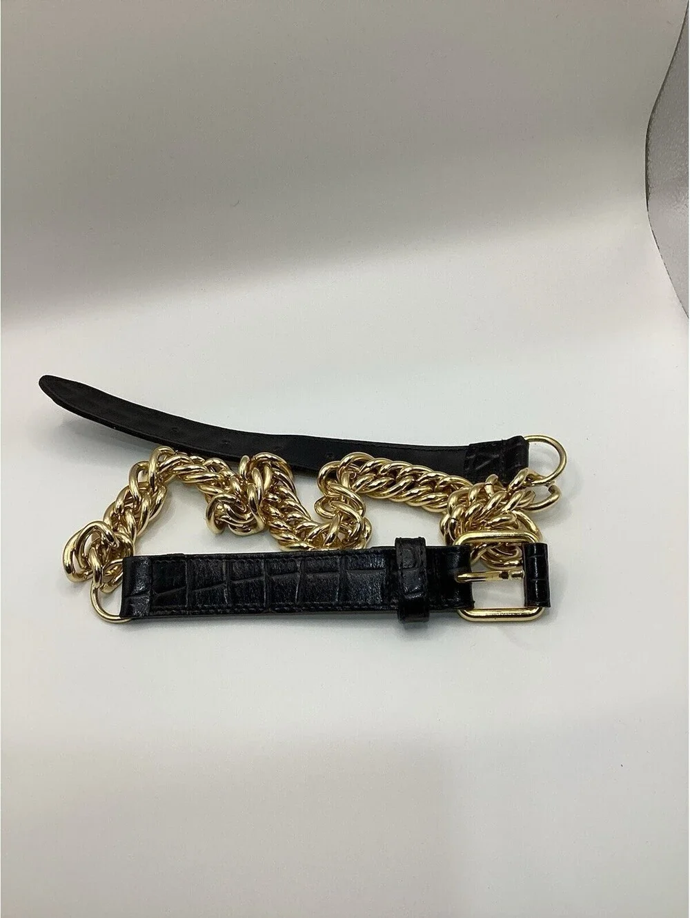 Axcess Black Croc Embossed Leather Gold Chunky Chain Belt Made in Italy Medium